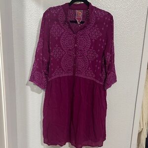 Johnny Was Women's Purple Embroidered Tunic